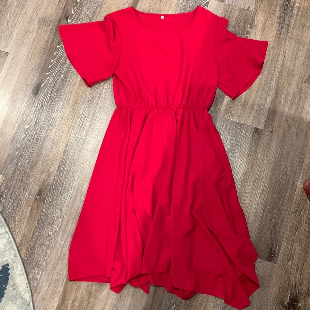 Bright red knee length dress